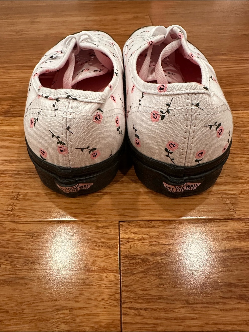 Vans White Canvas Low-Top Sneakers with Pink Rose Print - Picture 3 of 4